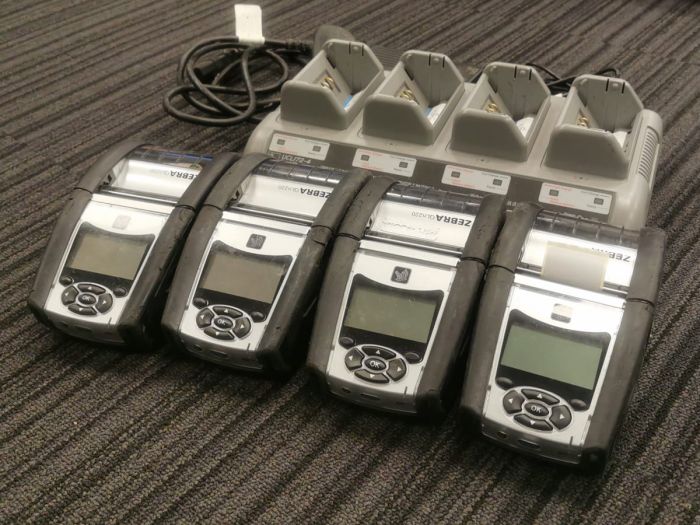 Lot of 4 Zebra QLn 220 Portable Thermal Label Printer, with Batteries & Charger