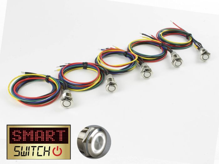 3 x SmartSwitch HALO LED Chrome Latching 19mm 12V/3A Illuminated Round Switch with 50cm Pigtails - WHITE (TC006)