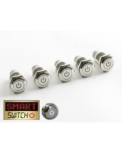 5 x SmartSwitch POWER LED Chrome Latching 19mm 12V/3A Illuminated Round Switch - WHITE (TC001)