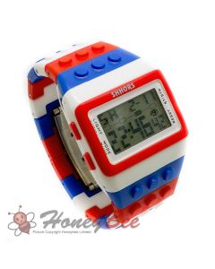 Retro Digital LCD Sports Watch Construction Building Brick Block Pixel 8-Bit-Union Jack