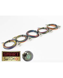 4 x SmartSwitch POWER LED Chrome Latching 19mm 12V/3A Illuminated Round Switch with 50cm Pigtails - GREEN (TC008)