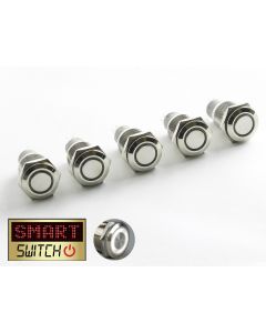 5 x SmartSwitch HALO LED Chrome Latching 19mm 12V/3A Illuminated Round Switch - WHITE (TC003)