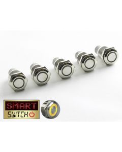 4 x SmartSwitch HALO LED Chrome Latching 19mm 12V/3A Illuminated Round Switch - YELLOW (TC004)