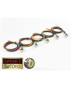5 x SmartSwitch HALO LED Chrome Latching 19mm 12V/3A Illuminated Round Switch with 50cm Pigtails - YELLOW (TC007)