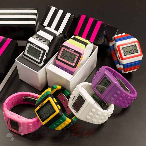 Retro Shhors Digital Sports Watch Construction Led Lego for Woman Men Kids