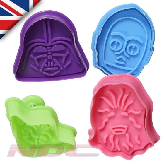 NEW Pack of 4 Star Wars Cookie Cutters- Lord Vader/ Yoda/ Chewbacca/C3PO Droid