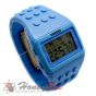 Retro Digital LCD Sports Watch Construction Building Brick Block Pixel 8-Bit-Blue